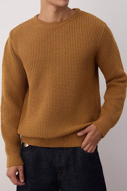 TRENDYOL MAN Camel Regular Fit Yunlu Bisiklet Yaka Dokulu Basic Triko Kazak TMNAW23KZ00028 - Trendyolmilla фото 3