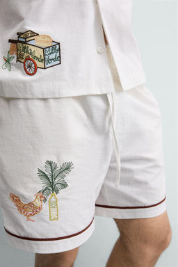 BERMUDA RELAXED FIT BORDADOS CONTRASTE / Crudo - Zara фото 5