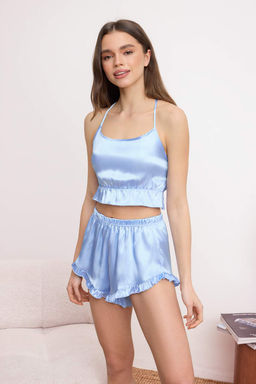 Trendyolmilla Murdum F?rf?rl? ve S?rt Ip Ask?l? Saten Sortlu Dokuma Pijama Tak?m? THMSS23PT00048  фото 39