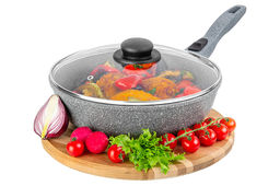 Сковорода глубокая 26 см ГАРМОНИЯ ВКУСА Серый мрамор С КРЫШКОЙ ф26, с/р, 47*27*12,5 см - Elan gallery фото 3