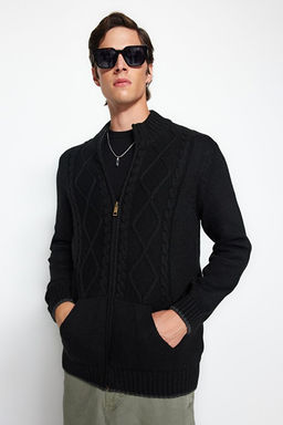 Siyah Slim Fit Y_nl_ _rg_ Detayl_ Fermuarl_ Cepli Triko H_rka TMNAW21HI0349 - Trendyolmilla фото 2
