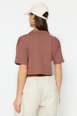 TRENDYOLMILLA Lacivert %100 Pamuk Relaxed/Rahat Kal?p Crop Polo Yaka Orme T-Shirt TWOSS22TS0241 фото 6