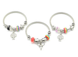 Браслет с шармами цв.ассорти, 17-18см Радуга камня