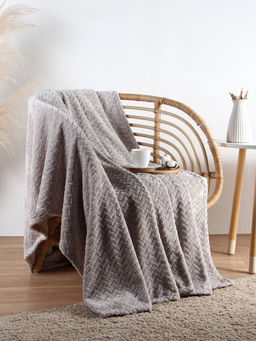 Плед «Этель» Zig-zag, 200×220 см,100% п/э, корал-флис, светло-серый