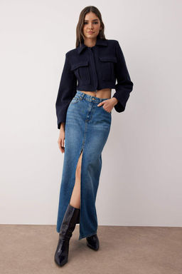 TRENDYOLMILLA Mavi More Sustainable Y?rtmacl? Maxi Denim Etek TWOAW24ET00058