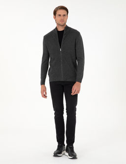 Gri Melanj Slim Fit Fermuarl_ Triko H_rka