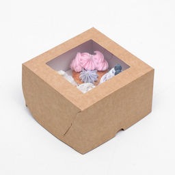 Упаковка для капкейков с окном на 4 шт, крафт 16 х 16 х 10 см, набор 5 шт.