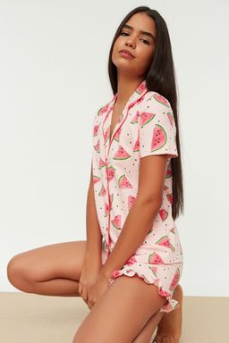Trendyolmilla Pembe %100 Pamuklu Karpuz Desenli F?rf?rl? Sortlu Orme Pijama Tak?m? THMSS21PT0670 фото 10