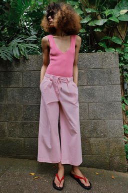 PANTAL?N CULOTTE RAYAS / Rosa / Blanco - Zara фото 3