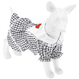 Пэт тойс (Pet toys) Одежда для собаки Платье с вышивкой, с кружевом, на кнопках р-р S, длина спинки 20см/обхват груди 28см/обхват шеи 22см, цвет-синий, 100% полиэстер (Китай)