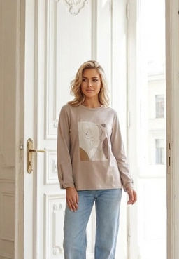 K13339 Лонгслив свобоного кроя БЕЖЕВЫЙ