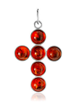 Изящный крест, украшенный кабошонами из коньячного янтаря