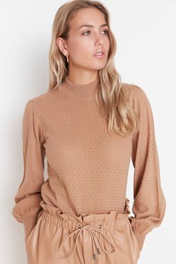 Camel Dik Yaka Triko Kazak TWOAW21KZ0817