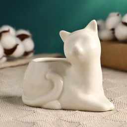 Декоративный горшок для цветов «Котёнок», 200 мл, 13×7.4×10.3 см, керамический, белый