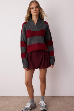 Bordo Yumusak Dokulu Genis Kal?p Kal?n V Yaka Triko Kazak TWOAW26KZ00152 - Trendyolmilla фото 2