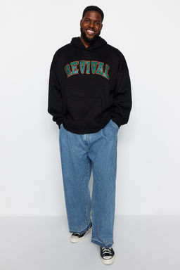 TRENDYOL MAN Kahverengi Unisex Buyuk Beden Oversize/Genis Kesim Bask?l? Ici Polar Pamuk Sweatshirt TMNAW24AO00021 - Trendyolmilla фото 5