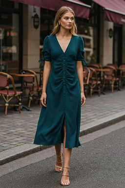 Siyah V Yaka Dugme Detayl? Buzgulu Skater/Belden Ac?lan Esnek Midi Orme Elbise TWOSS25EL00538 - Trendyolmilla фото 11