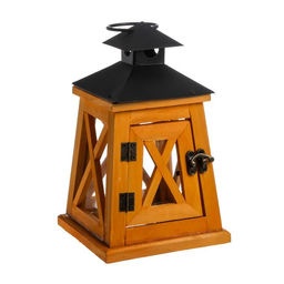 Деревянный подсвечник на 1 свечу «Фонарь трапеция», коричневый, жёлтый, 20.5×12.5×12.5 см