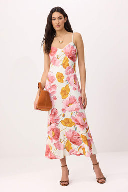 Pembe-Cok Renkli Cicekli A Kesim Maxi Dokuma Elbise TWOSS23EL02416