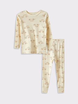 Bisiklet Yaka Uzun Kollu Bask?l? Pamuklu Erkek Bebek Pijama Tak?m