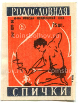 Этикетка спичечная Родословная спички №5 фабрика Победа