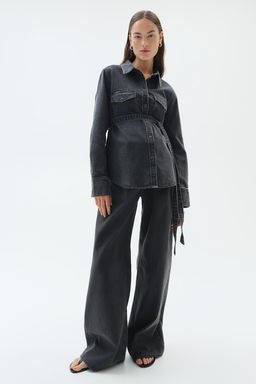 MAMA Camisa denim con cinturon de anudar