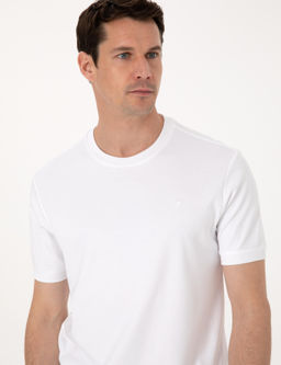 Beyaz Regular Fit %100 Pamuk Bisiklet Yaka Basic T-shirt