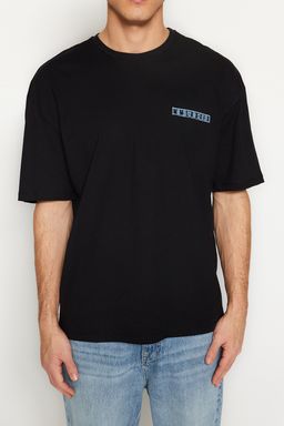TRENDYOL MAN Siyah Oversize/Genis Kesim S?rt Bask?l? %100 Pamuklu T-shirt TMNSS20TS1132 - Trendyolmilla фото 5