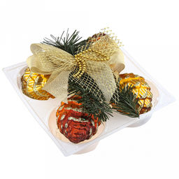 Елочная игрушка гирлянда стеклянная "Кедровая ветка", 4 шишки 9х6,5см, бант, ручная художественная роспись, подарочная упаковка (Россия)