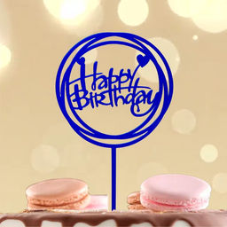 Цена за 5 шт. Топпер для торта «С днём рождения», синий