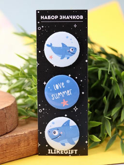 Набор значков 3 шт. iLikeGift Shark "LOVE SUMMER"