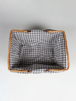 Плетёная корзина-лукошко, ткань, 2 ручки складные (внутри металл) с крышкой. 35×26 см, Н 18 см, Н с ручкам