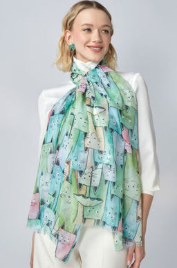 с котиками! Большой, мягкий, тонкий и очень нежный двусторонний палантин с рисунком - Tantino фото 11