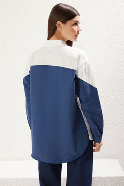 TRENDYOLMILLA Ekru Renk Bloklu Boyfriend Genis Kal?p Dokuma Gomlek TWOSS23GO00393  фото 5