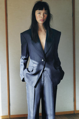 BLAZER ENTALLADA ESPIGA LINO 100% / ?ndigo - Zara фото 6