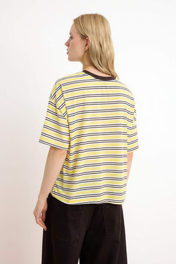 Pembe Cizgili Boxy Dusuk Kol K?sa Kollu Tok %100 Pamuk Orme T-Shirt TWOSS26TS00023 - Trendyolmilla фото 8