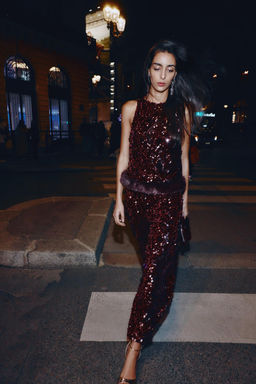 SEQUINNED BARREL TROUSERS