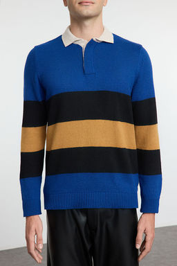 Trendyolmilla Man Cok Renkli Regular Polo Yaka Renk Bloklu Triko Kazak TMNAW25KZ00053  фото 5