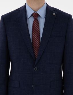 Lacivert Slim Fit Y_n Keten Kar___ml_ Tak_m Elbise