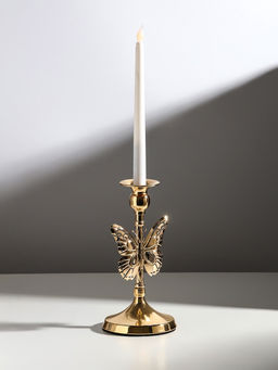 Металлический подсвечник на 1 свечу Ажурная бабочка, d=2.5 см, золото, 11?11?20.5 см