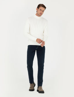 Ekru Slim Fit Yar_m Bal_k__ Yaka Y_n Kar___ml_ Triko Kazak - Pierre cardin фото 4