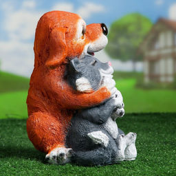 Садовая фигура из полистоуна «Щенок с котёнком», 28×22×20 см