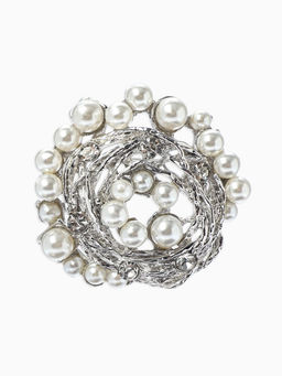 Брошь «Жемчуг», гнездо, цвет белый в серебре