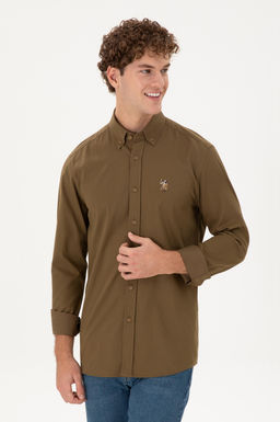 Мужская рубашка цвета хаки с длинным рукавом