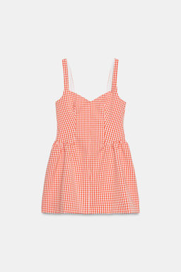 VESTIDO MINI VOLUMEN CUADRO VICHY / Naranja - Zara фото 6
