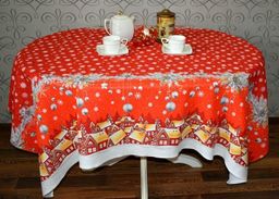 Скатерть Новогодняя ночь-красн. 150*220см. рогожка хлопок 100%