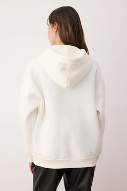 Ekru Oversize/Rahat Kesim Fermuarl? Kal?n Ici Polarl? Orme Sweatshirt TWOAW24SW00188