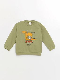 Bisiklet Yaka Bask?l? Erkek Bebek Sweatshirt
