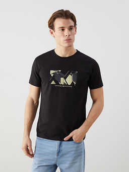 Bisiklet Yaka K?sa Kollu Bask?l? Penye Erkek Ti??rt