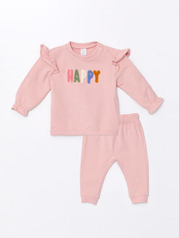 Bisiklet Yaka Uzun Kollu Bask?l? K?z Bebek Sweatshirt ve E?ofman Alt 2li Tak?m